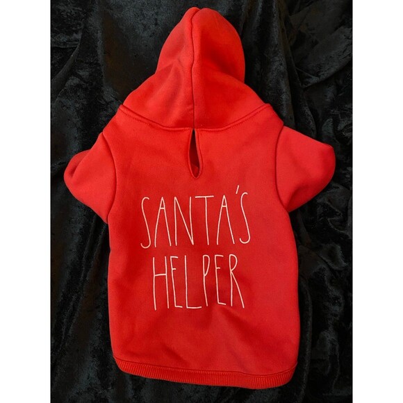 Dog Hoodie Sweater Red Rae Dunn Santa’s Helper Leash Slot Hood NWOT Size M - Picture 1 of 12